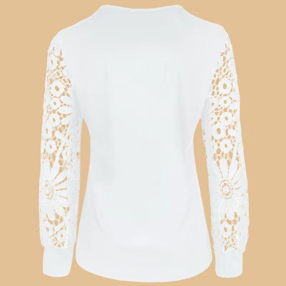 NWT 🤍 PLEATED WHITE IVORY LACE SLEEVE V-NECK BLOUSE TOP Size Women’s XL - Picture 3 of 8